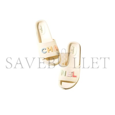 CHANEL MULES LAMBSKIN IVORY & MULTICOLOR G38933 X56443 K3919